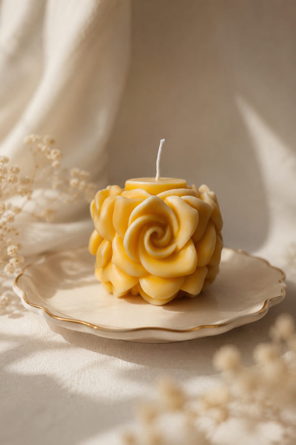Rose-shaped candle with layered petals